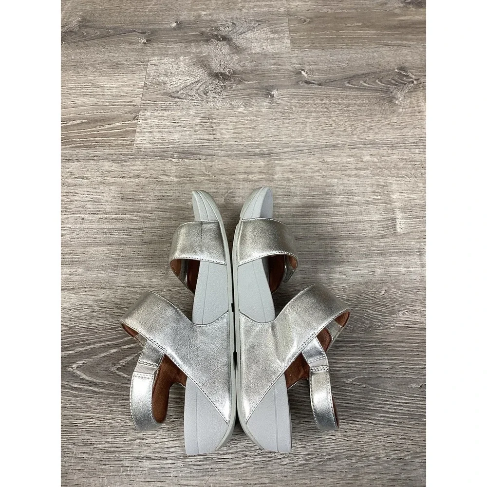 FitFlop Lulu Slide Sandals Women size 8.5 Silver Leather Adjustable Slip On